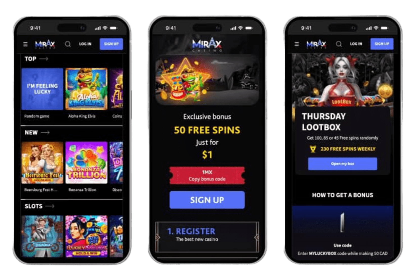 Mirax Casino App-Screenshot